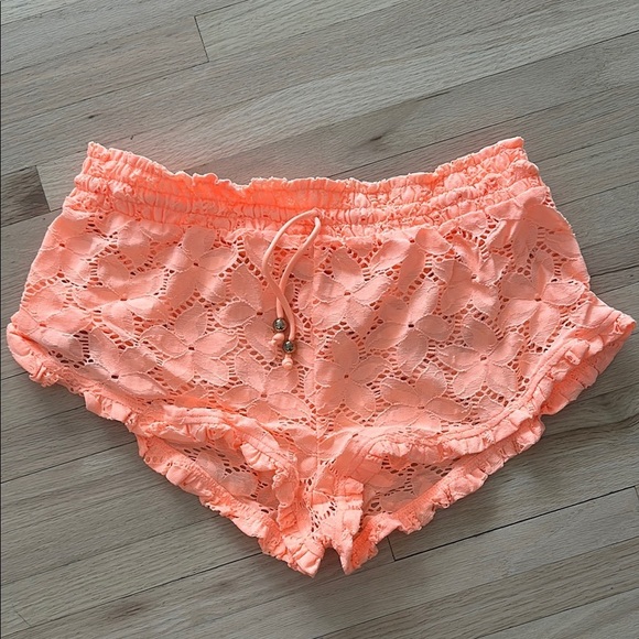 Victoria Secret Neon Orange Lace Eyelet Shorts - Size M - Picture 1 of 7